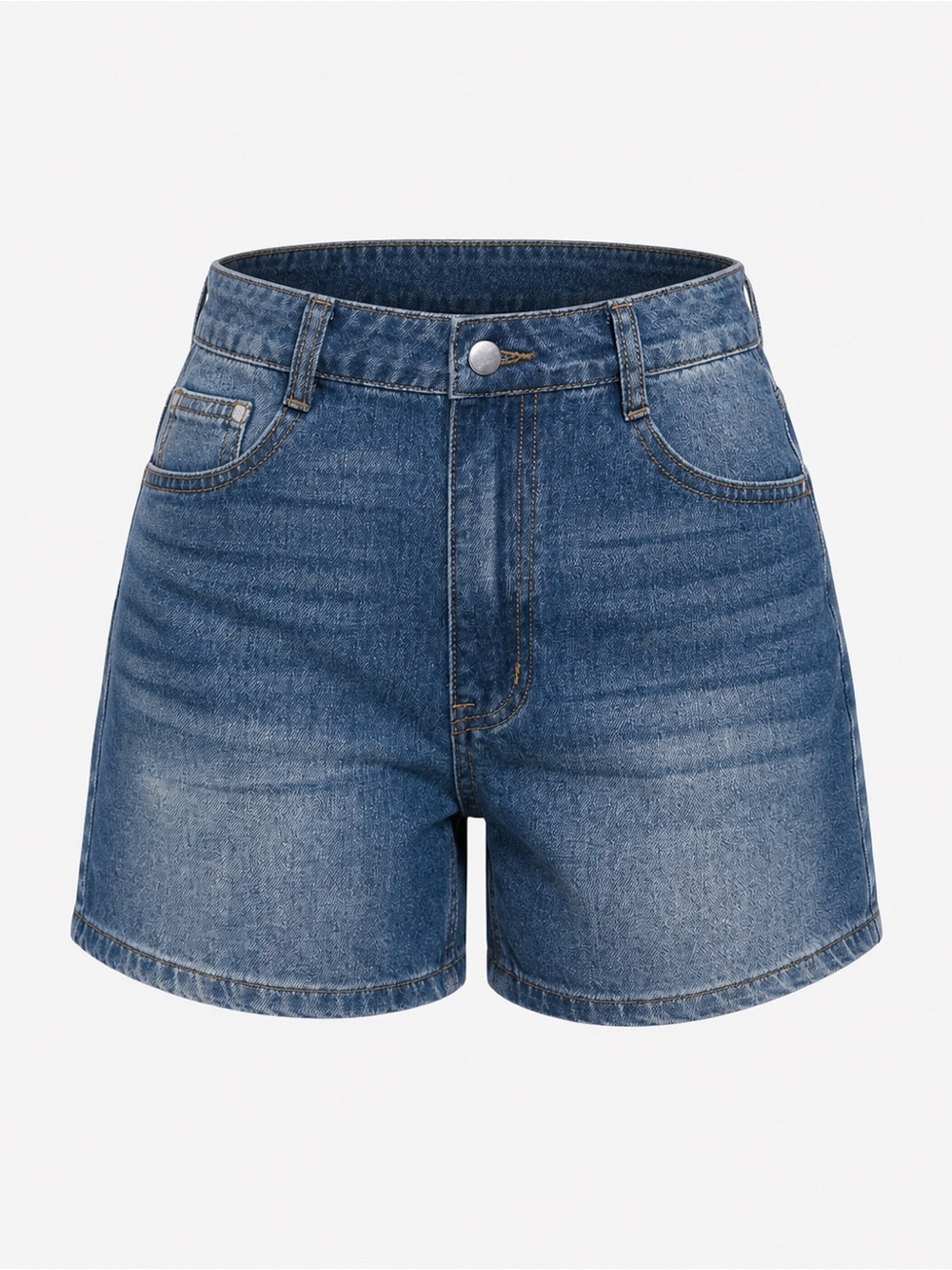 High Rise Vintage Wash Denim Shorts Clean Classic Fit